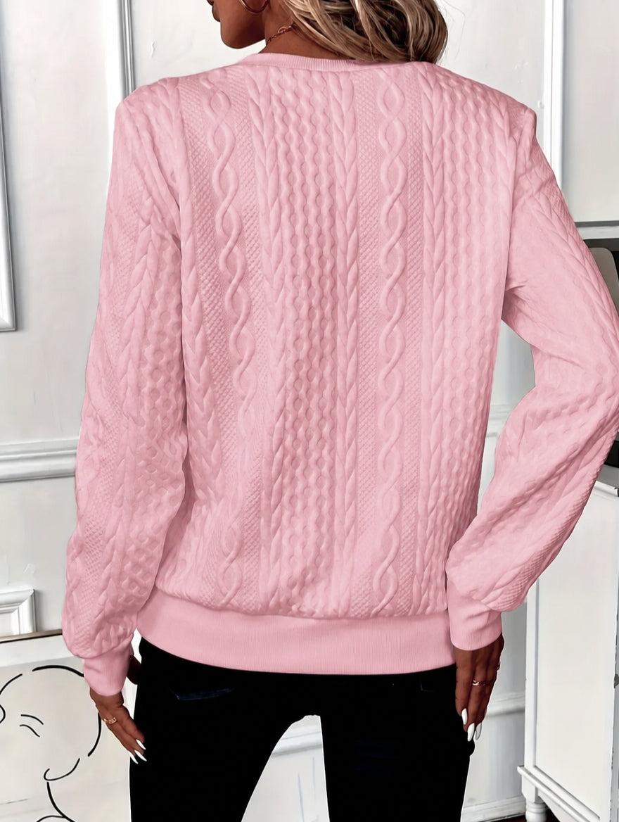 Women's Half-Zip Jumper – Cable Knit Ribbed-Hem Pullover
