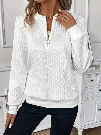 Women's Half-Zip Jumper – Cable Knit Ribbed-Hem Pullover