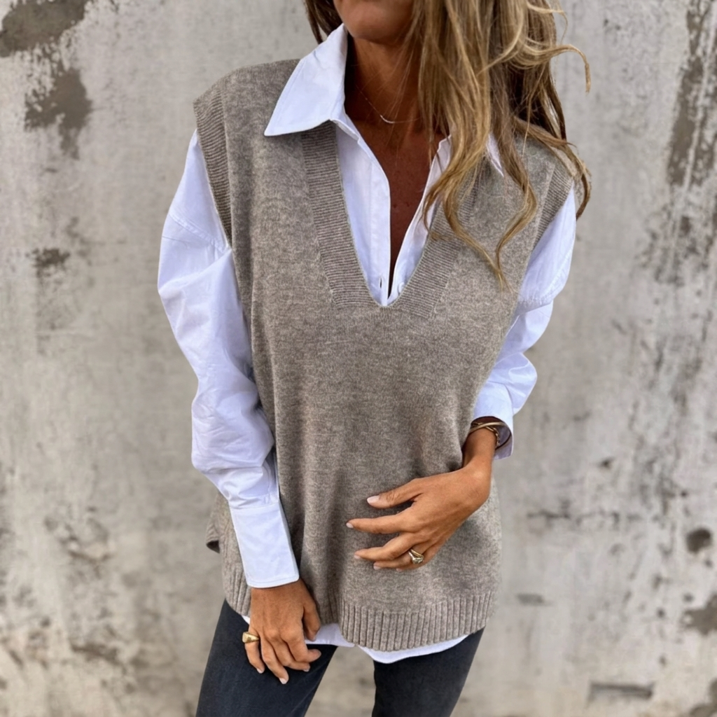 Women's Knitted Vest – Oversized Deep V-Neck Sweater Vest