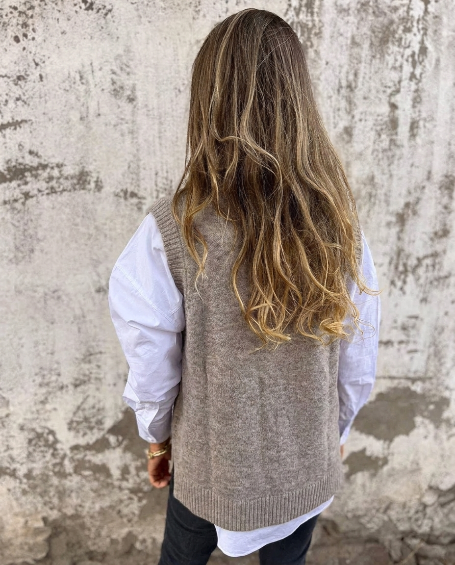 Women's Knitted Vest – Oversized Deep V-Neck Sweater Vest