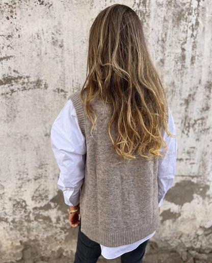 Women's Knitted Vest – Oversized Deep V-Neck Sweater Vest