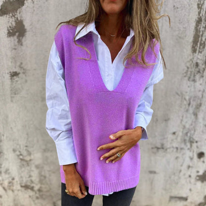 Women's Knitted Vest – Oversized Deep V-Neck Sweater Vest