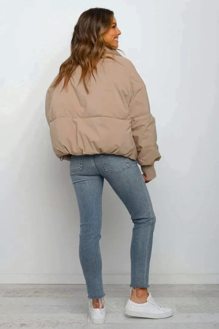 Women's Quilted Puffer Jacket – Cropped Zip-Up Winter Coat