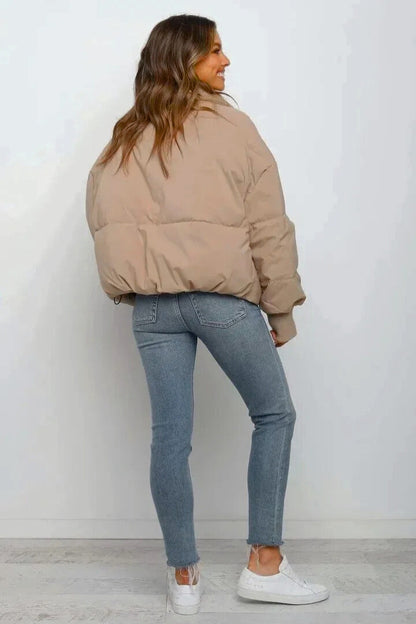 Women's Quilted Puffer Jacket – Cropped Zip-Up Winter Coat