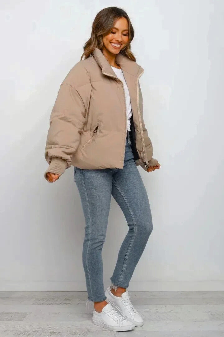 Women's Quilted Puffer Jacket – Cropped Zip-Up Winter Coat