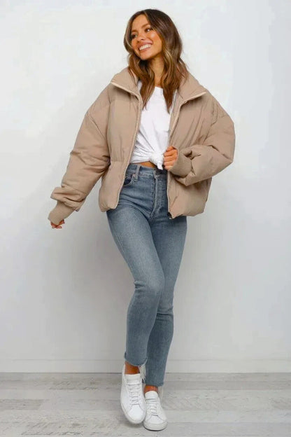 Women's Quilted Puffer Jacket – Cropped Zip-Up Winter Coat