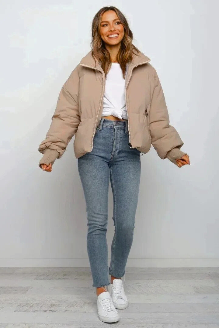 Women's Quilted Puffer Jacket – Cropped Zip-Up Winter Coat