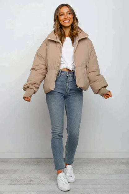 Women's Quilted Puffer Jacket – Cropped Zip-Up Winter Coat