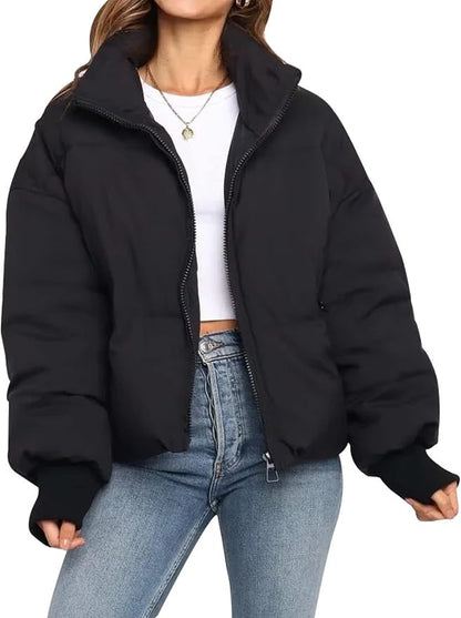 Women's Quilted Puffer Jacket – Cropped Zip-Up Winter Coat
