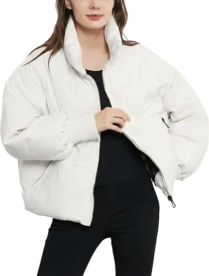 Women's Quilted Puffer Jacket – Cropped Zip-Up Winter Coat