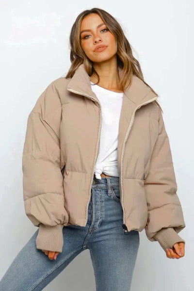 Women's Quilted Puffer Jacket – Cropped Zip-Up Winter Coat
