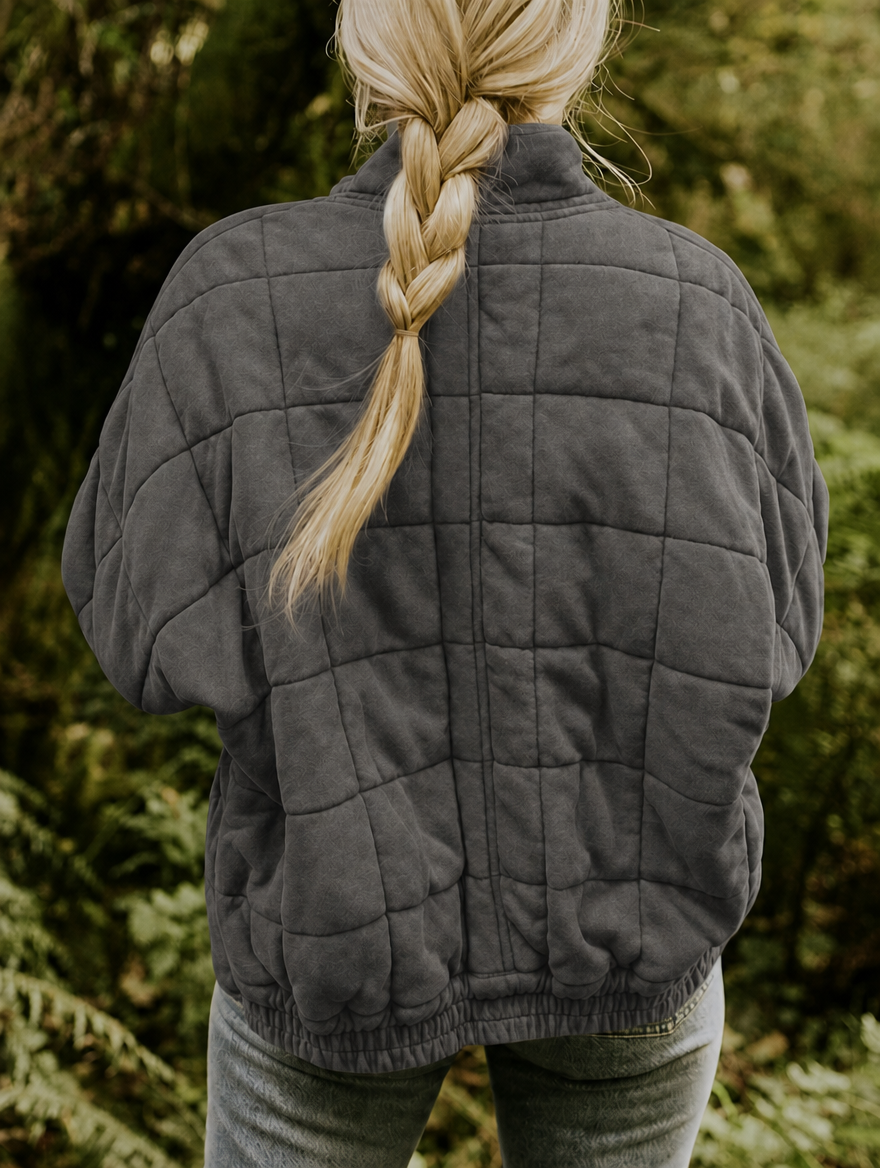 Women's Quilted Jacket – Zip-Front Short Casual Jacket