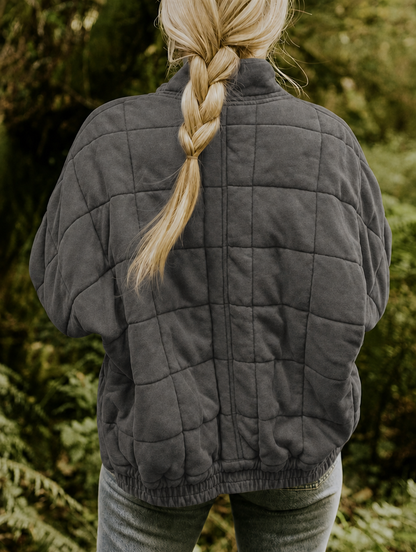 Women's Quilted Jacket – Zip-Front Short Casual Jacket
