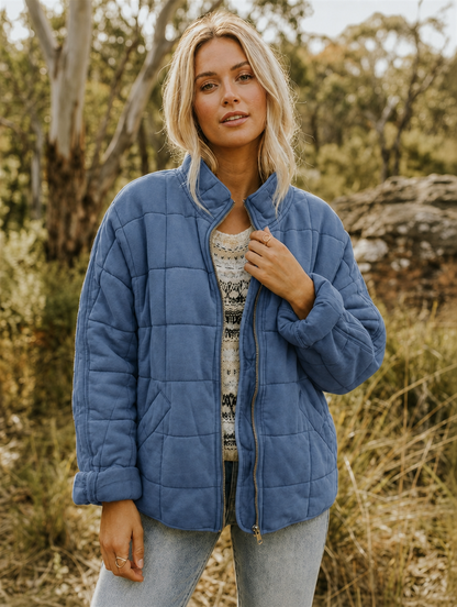 Women's Quilted Jacket – Zip-Front Short Casual Jacket
