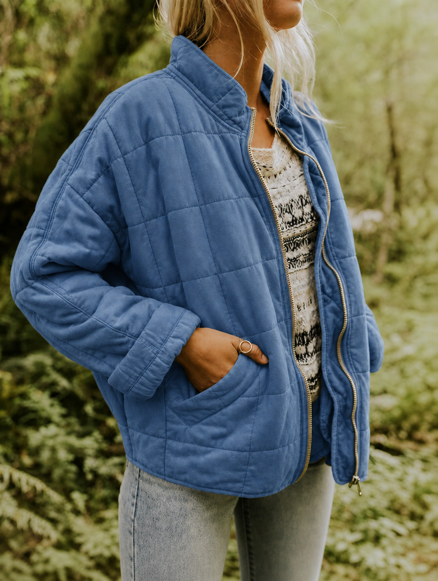 Women's Quilted Jacket – Zip-Front Short Casual Jacket