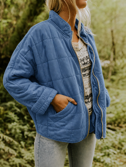 Women's Quilted Jacket – Zip-Front Short Casual Jacket