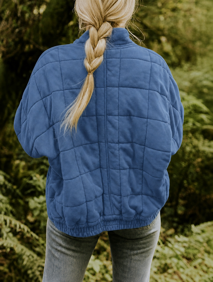 Women's Quilted Jacket – Zip-Front Short Casual Jacket