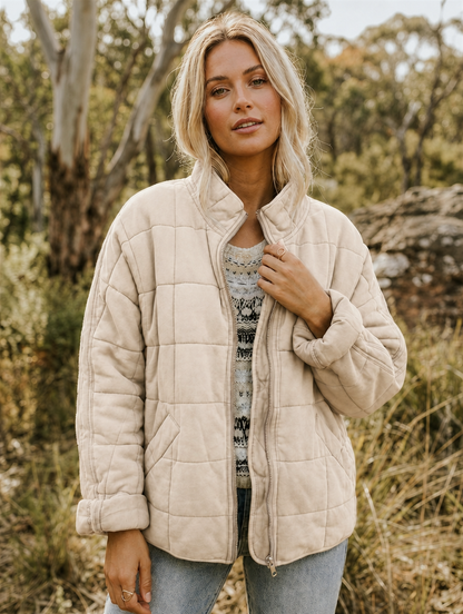 Women's Quilted Jacket – Zip-Front Short Casual Jacket