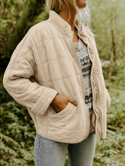 Women's Quilted Jacket – Zip-Front Short Casual Jacket
