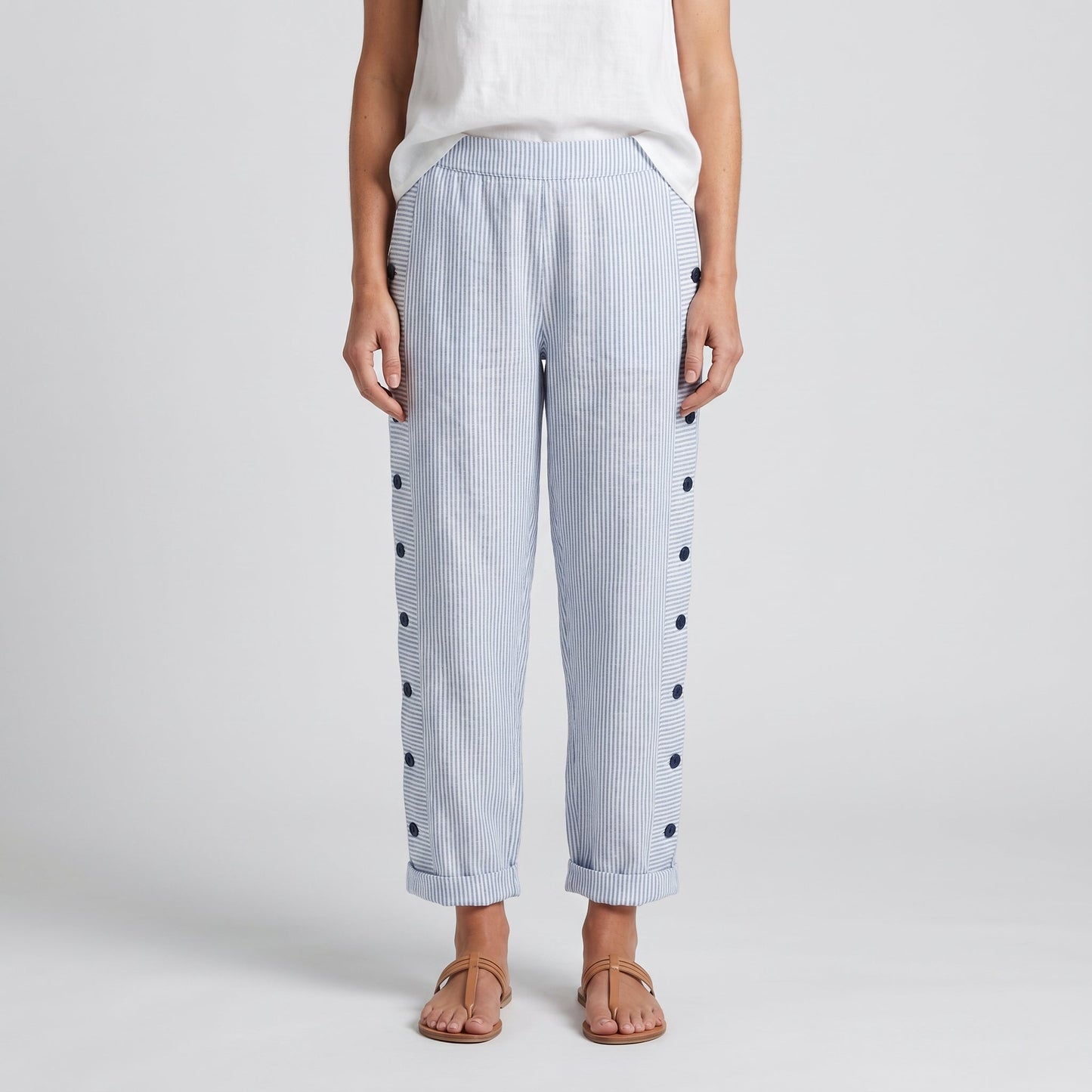Women's pinstripe trousers with side button panel