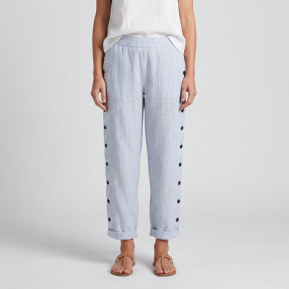 Women's pinstripe trousers with side button panel